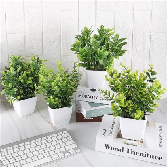 Set of 4Artificial Plants Fake Mini Potted Plant Small Greenery Decor for Indoor - Picture 5 of 6